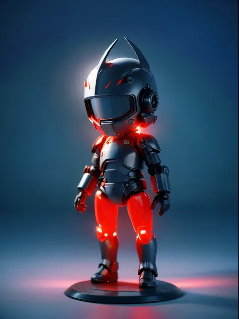 (Blind box toy style:1.2), (Full body shot) , 1 cute strong metal mage, Metal mech，Metal opaque helmet, cyber punk perssonage, dreamy glow, Clean, Black draft,red and blue style， ( Global illumination, Ray traching, hdr, unreal render,reasonable design, hi...