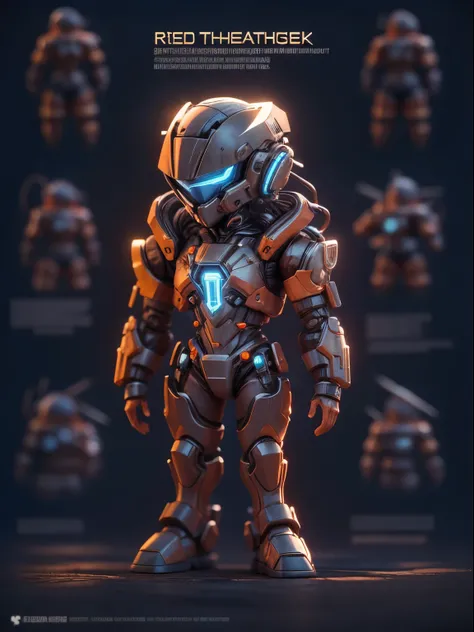 (Blind box toy style:1.2), (Full body shot) , 1 cute strong metal mage, Metal mech，Metal opaque helmet, cyber punk perssonage, dreamy glow, Clean, Black draft,red and blue style， ( Global illumination, Ray traching, hdr, unreal render,reasonable design, hi...