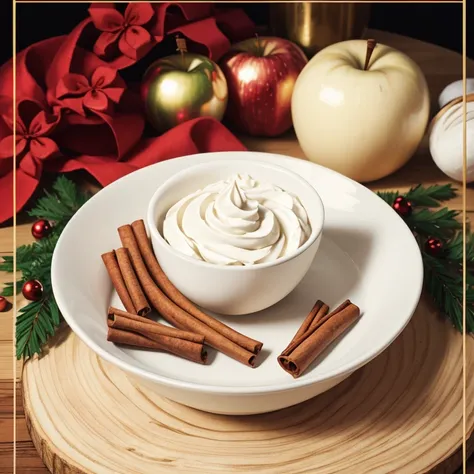 Apple Cinnamon，poster for，christmas， cream bowl，logotype，high-class