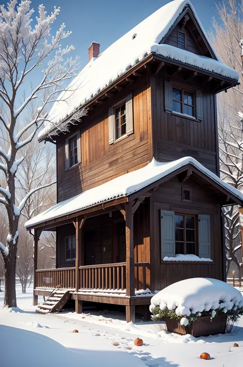 Persimmon tree，Old house，nevando，photography of