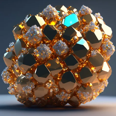 dreamlikeart beautiful mineral, golden crystals, hexagonal silver crystals, ultra detailed, incredible lighting, hyper detailed, 8k, unreal engine 5, 3d render