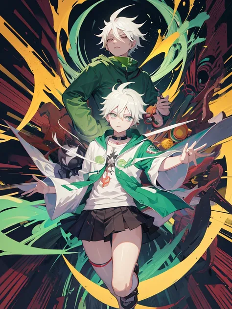 um homem ruivo de camisa preta e olhos verdes, cara bonito na arte jujutsu kaisen, Arte Digital por Danganronpa, Ken Kaneki, Demon Slayer rui fanart, dor de Naruto, por Kamagurka, por Kanbun Master, Nagito Komaeda de Danganronpa, por Shingei, detalhes fino...