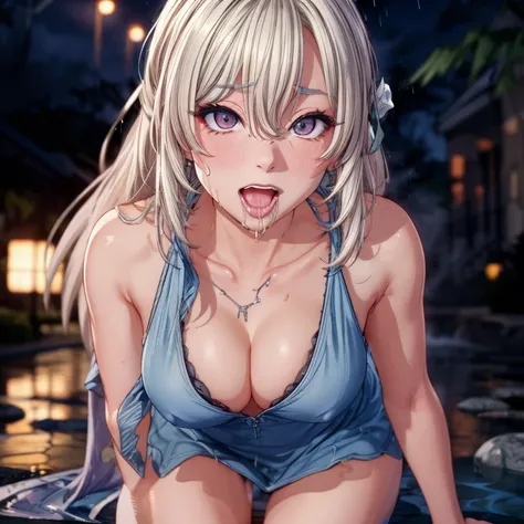 1girls, arms behind back, rain, seductive, (4K,realistic,highres,absurdres,masterpiece:1.2),((cinematic lumination)),deep depth of field,charming face,bloom,medium breasts,(smiling:0.6),young female,  looking at the viewer, white skin, ((slim, skinny)), ((...