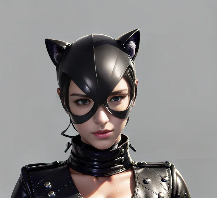 wearing the black leather jacket, has attractive curves,and wearing a catwoman mask......, cat woman, (best quality, 4k, 8k, a h...