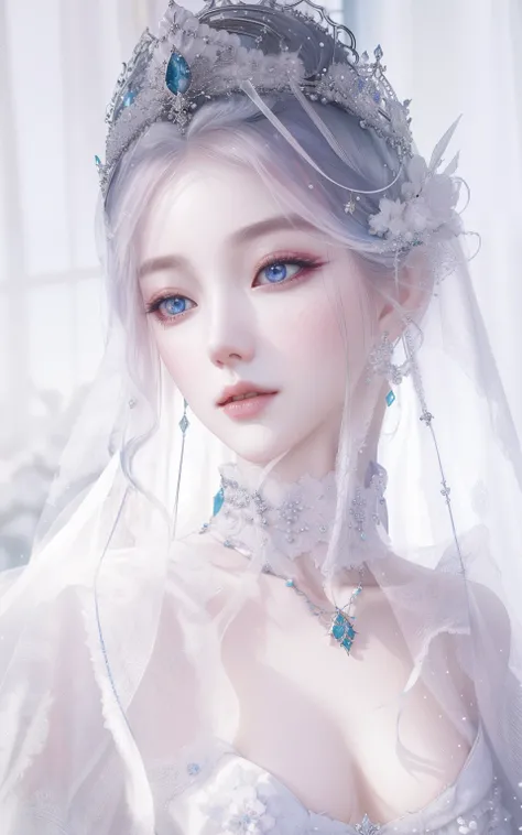 exquisite facial features，There was a woman，A veil is worn over the head，Wearing a necklace, beautiful fantasy queen beautiful fantasy queen)), Popular topics on cgstation, porcelain white skin, pale milky white porcelain skin, guweiz, Inspired by Huang Ji...