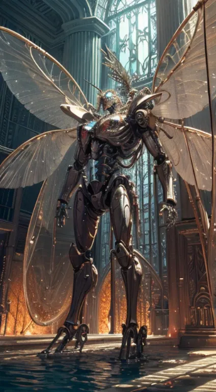 A Fly, big eyes, translucent wings, {{{mechanical body}}}, chrome joints, ((standing over a corpse)), (standing in a pool of blood)science fiction (((masterpiece))), (((best quality))), ((ultra-detailed)), (highly detailed CG illustration),cinematic light,...