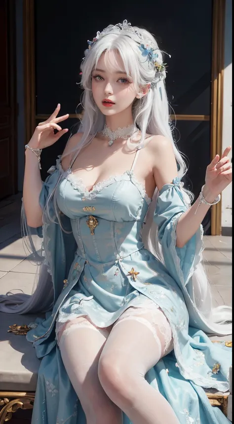 (((Colorful hair, [White hair]))), Ultra-realistic 8k CG, picture-perfect face, flawless perfection, Clean, tmasterpiece, professionalartwork, famousartwork, 电影灯光, cinematicbloom, s the perfect face,(young:1.2),((20yr old)), pretty  face, pretty eyes, (((P...