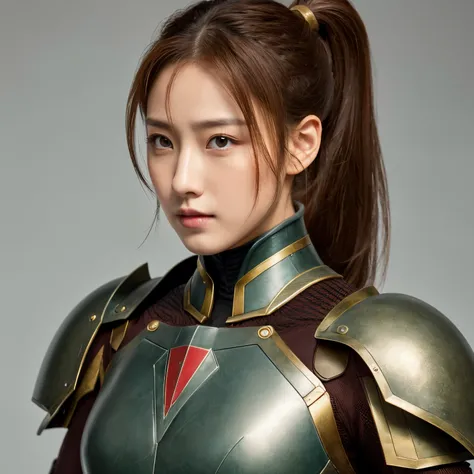 26 year old woman brown hair ponytail　Perfectly sized armored suit　Live Action