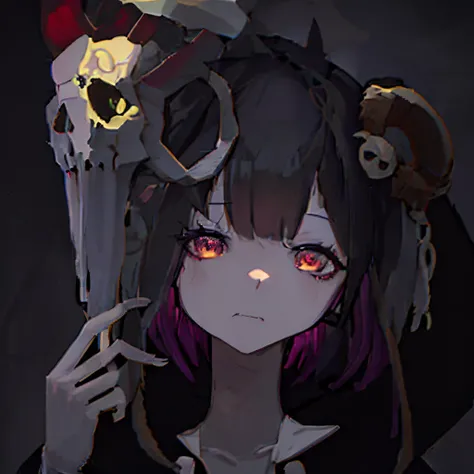 anime girl with a goat skull and a goat skull on her head, demon anime girl, anime monster girl, demon girl, discord profile picture, mika kurai demon, nightcore, melty, anime skull portrait woman, gapmoe yandere grimdark, pixiv 3dcg, anime artstyle, gapmo...