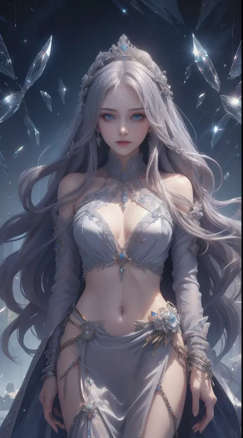 tmasterpiece，Highest image quality，Beautiful bust of the noble queen，Exquisite silver long straight hair hairstyle，lucid blue eyes，The sweater is decorated with a dazzling array of、Fine jewelry，Ultra-detailed details，advanced。At the Pixiv Art Station，Break...