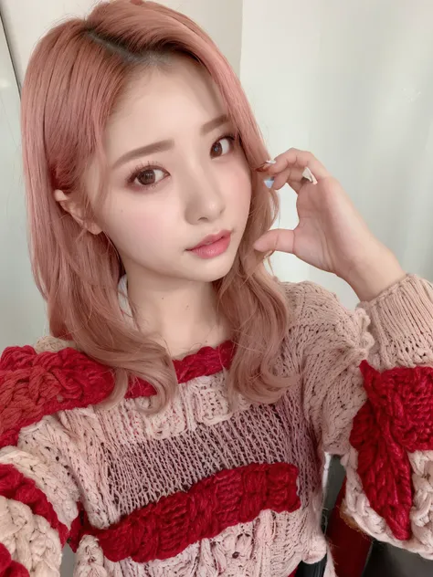 Araffada woman with pink hair and a pink sweater., ulzzang, Estilo de color rosa y rojo, Jinyoung Shin, pale red, Parque Roseanne de Blackpink, Kim Doyoung, Retrato de Jossi de Blackpink, Heonhwa Choe, con cabello rosado, Jaeyeon Nam, Sun Yunjoo, tzuyu de ...