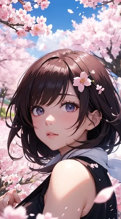 ultraclear，8K，Sakura Train，style of anime，The beautiful，sakura flowers falling，(Sakura petals fluttering in the wind)，dreamlike sceneantasy space，beauty beyond imagination