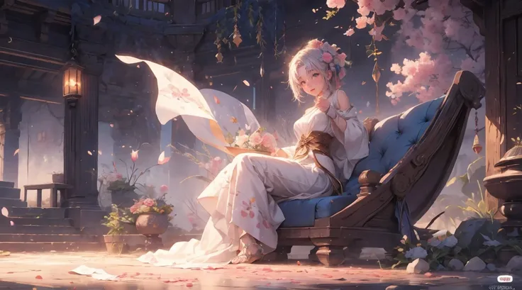 ultraclear，8K，Sakura Train，style of anime，The beautiful，sakura flowers falling，(Sakura petals fluttering in the wind)，fantasy scene fantasy space，Beauty beyond imagination