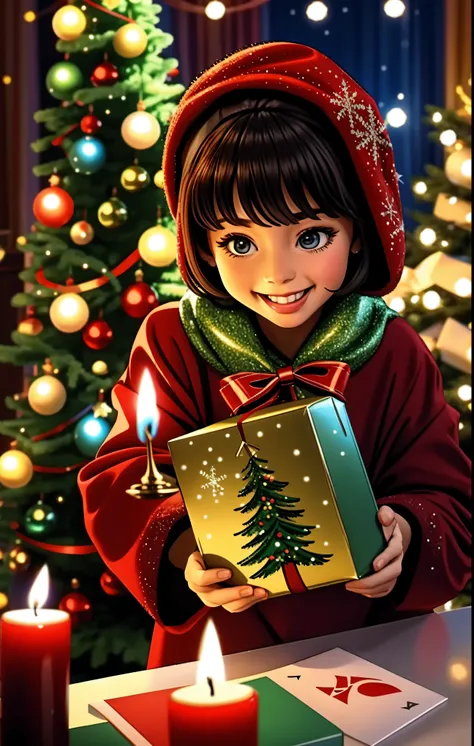 (best quality,4k,8k,highres,masterpiece:1.2),ultra-detailed,realistic,gifts,table,Christmas tree,decorations,wrapping ,bows,ribbon,presents,holiday spirit,vibrant colors,warm lighting,cozy atmosphere,toys,cards,candles,snowflakes,joyful,celebration,exquisi...