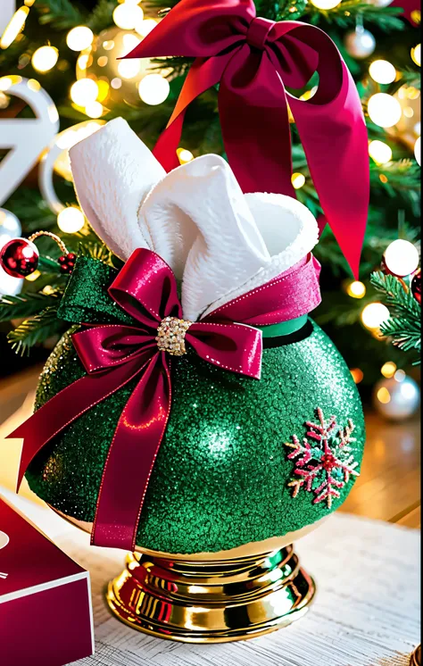 (best quality,4k,8k,highres,masterpiece:1.2),ultra-detailed,realistic,gifts,table,Christmas tree,decorations,wrapping ,bows,ribbon,presents,holiday spirit,vibrant colors,warm lighting,cozy atmosphere,toys,cards,candles,snowflakes,joyful,celebration,exquisi...