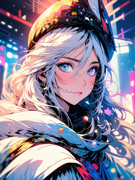 anime girl with long white hair wearing a white hat and scarf, perfect white haired girl, anime girl with long hair, beautiful anime art style, with white long hair, beautiful anime portrait, white haired, cute art style, silver hair girl, girl with white ...