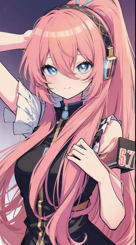 (masterpiece), best quality, (smiling), luka megurine, luka, vocaloid, pink cat ears, pink cat tail, luka megurine, megurine luk...