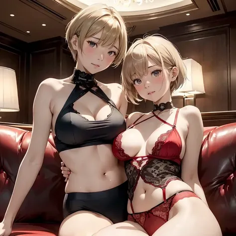 (top-quality,High resolution,(Ultra high definition,4K), (超A high resolution,in 8K),masutepiece:1.2), (Perfect Anatomy,Anatomically accurate), (Angle from below), (Soft lighting, rendered), (cute mother and daughter), ((Sitting on a sofa in the lobby of a ...