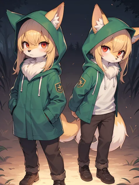 shota the fox, child, was hairy, shaggy, skin fur, smooth lashes, golden fur, forelimb hands, straight long blonde hair, solid circle eyes, golden ears, golden fur, golden facial fur, shiny hair, red eyes, super cute face, fox tail, fluffy tail, furry tail...