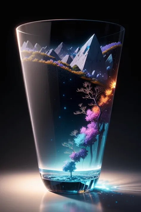 Microlandscape，cleanness，Glass texture，intricate detailed, Brilliant colors，Space art, no mist, black background