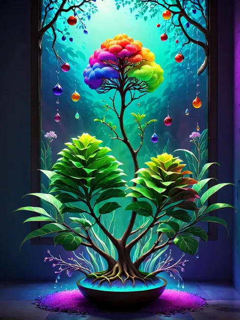 stained glass style，(a magical plant，Colorful rainbow corpse fragrant konjac)，branches and leaves full of nectar, Plants covered in liquid, Cute 3d rendering, Rendered in Cinema 4D Octane, blender art, Cinema 4D color rendering, Very detailed happy photos,...