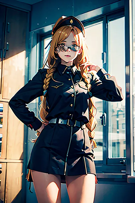 katya (CHARACHTER FROM TINY BUNNY ) , BLOND LONG HAIR WITH A LONG braid , AND SHE WEARS A SOVIET SCHOOL UNIFORM , SHE IS RUSSAIN GIRL AT THE AGE OF 18 AND SHE AT SCHOOL