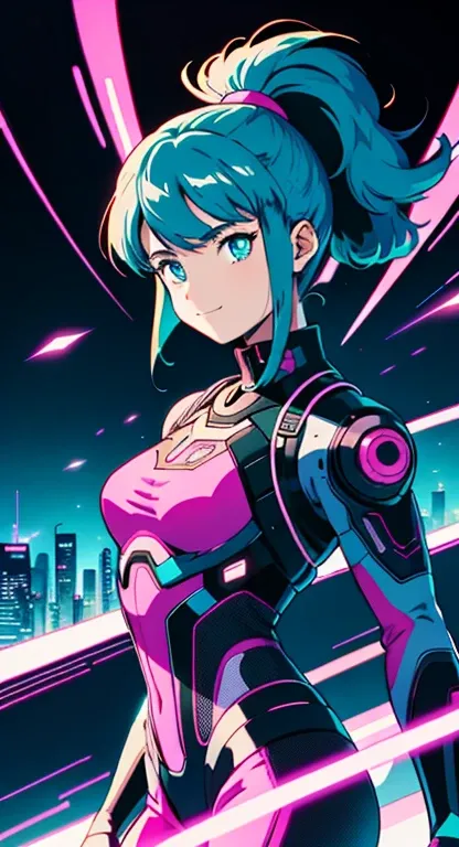 best quality, 4K wallpaper, masterpiece, extremely detailed CG unity 8k wallpaper, extremely detailed eyes, ultra-detailed, intricate details, masterpiece, best quality, 1girl, city pop, akira, macross night, neon lights, looking at viewer, body at an angl...