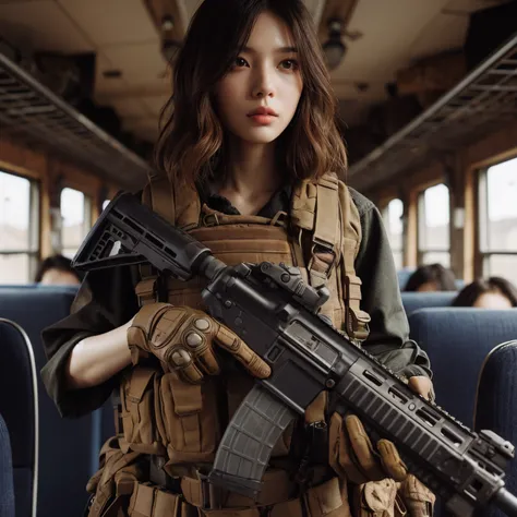 Photorealsitic、realistic skin textures、automatic rifle