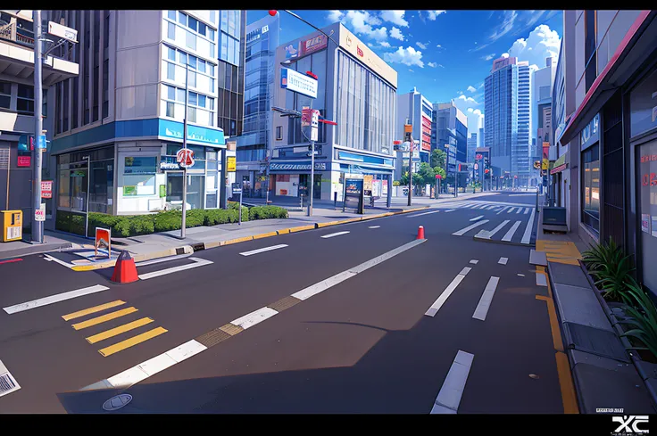 Anime city scene，street damage，Broken sidewalks, Anime landscape concept art, anime style cityscape, Anime background art, hd anime cityscape,  concept-art, art deco outrun anime aesthestic, streets background, anime concept hdr anime macmanus, realistic a...