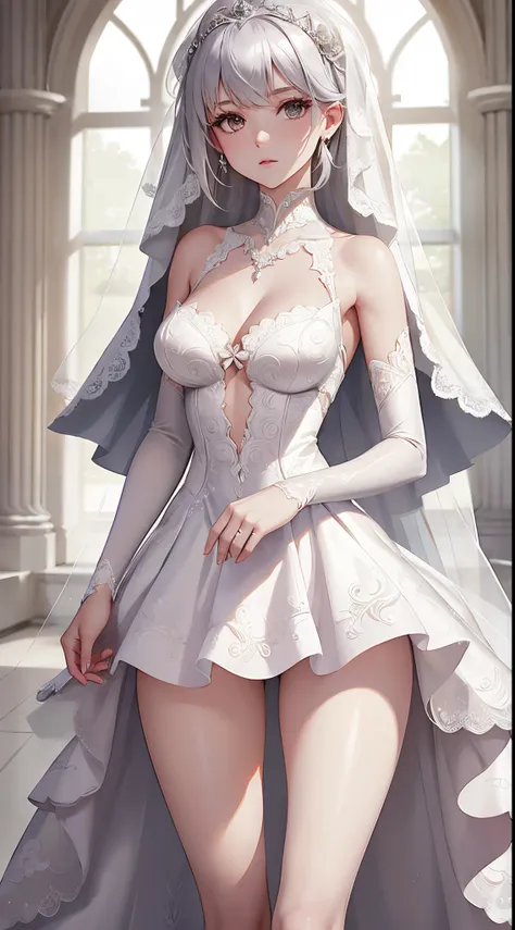 one-girl, in wedding dresses, white wedding gown, Whole body diagram, Slim, legs long