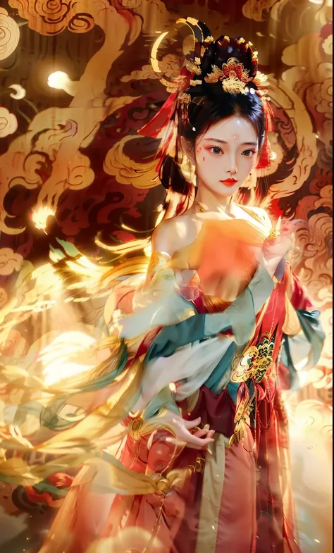 dancing woman wearing traditional chinese costume, 宮 ， a girl in hanfu, inspired by lanying, hanfu, beautiful rendering of the t...