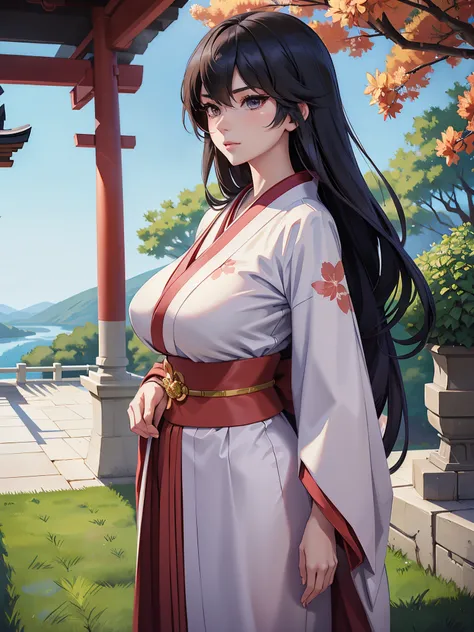 The beautiful, tmasterpiece, Best quality at best, Extremely detailed face,  perfect litthing, 1个Giant Breast Girl, Alone,  Ryuko Maai, Japanese clothes, komono, short-length kimono,  cow boy shot