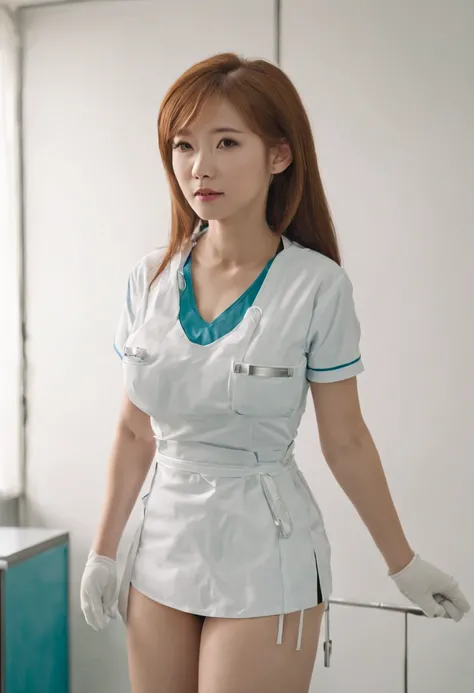 uniform,nurse uniform,hospital, latex nurse suit,nurses,busty,elbow gloves,labcoat,gingerhair woman,white eyes , gigantic boobs ,medical instruments,asian nurse,two nurses,speculum,examination room,oversize boobs, ,big ass ,strap on, lay on table ,legs spr...