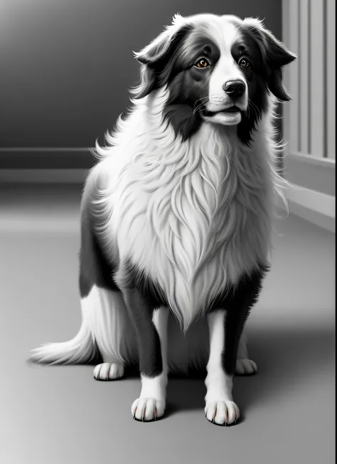 (extremely detaild的 CG unified 8k wallpapers),(tmasterpiece), (Best quality at best), (actual), gentlesoftlighting, doggy，Black and white border collie，Side herding