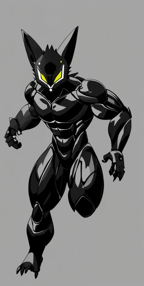 bicolor, rexouium robot running, muscular, Dynamic movement, Cyborg, anime, comic, thick lines, 3/4 view, three-quarter view