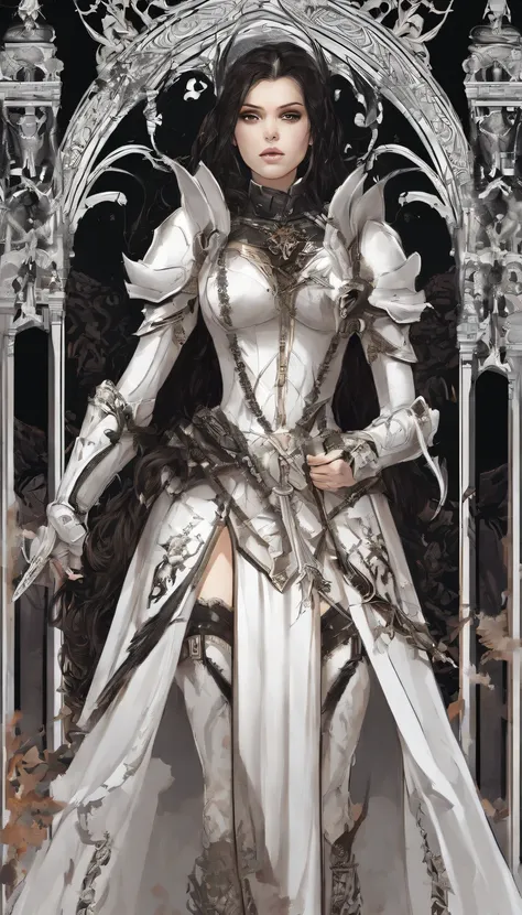 solo, 1girl, (masterpiece), ((20 year old appearance)),  black hair shaved side, white armor, brown skin, white armor, knight appearance.