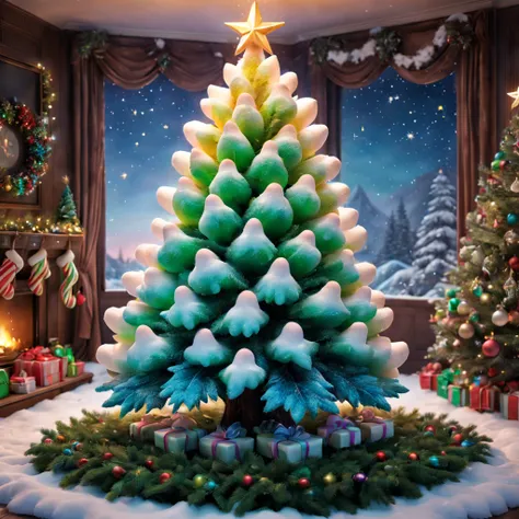 Fluffy Marshmallow Christmas Tree,(Best quality at best,4K,8K,A high resolution,tmasterpiece:1.2),ultra - detailed,(actual,realisticlying,照片般realisticlying:1.37),sweet，Vibrant colors，whimsically，Huge tree，sugar coated leaves，imagining，intriguing，light and ...