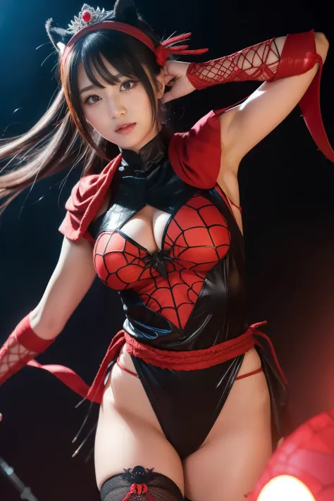 A Japanese style、Esbian, Queen idol who rules over spiders、、Black Costume、、、scarlet spider web、