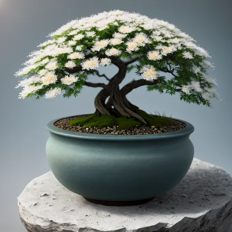 a plant, Snowflake Bar), still-life, Winters, peach blossom, Rock garden, Bonsai fog, haze, Fine the details, Ultra Fine the details, Intricate the details, cinematic style, hyper realisitc柔光, Studio lighting, Diffuse soft light, shallowdepthoffield, keen ...