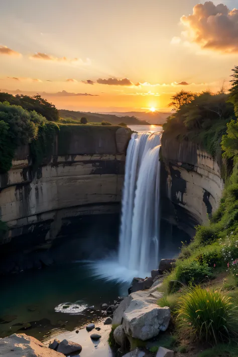 waterfall sunset