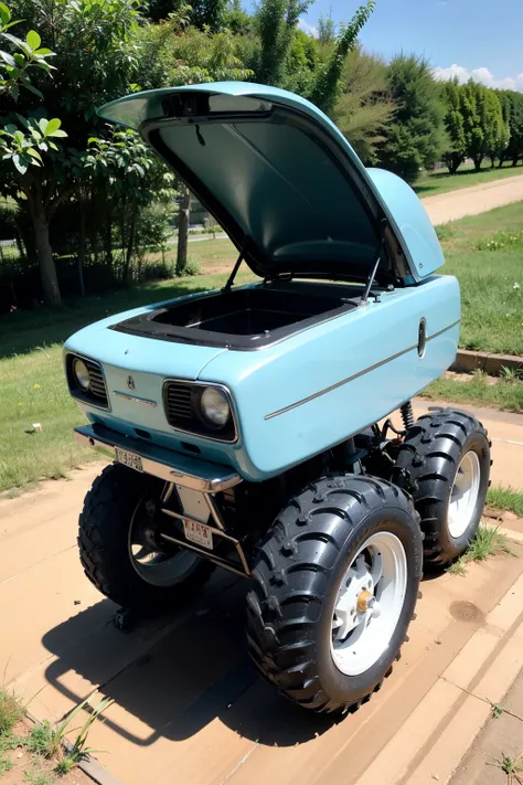 a robotic car，The head is a ，Equipped with soil quality detector，A box for seedollowed by a water tank，5 wheels，A wheel is used to cover the seeds with soil，There is a robotic arm and a tube in the middle of the wheel. Practice farming and taking soil samp...