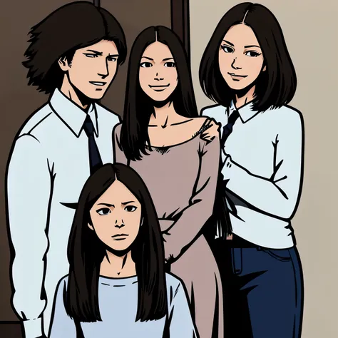 Family photos, tall, My hero academia art style. Dark.