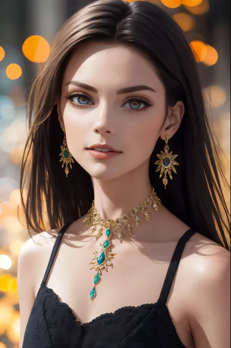 best qualtiy，tmasterpiece，A high resolution，1girl，，，hair adornments，choker necklace，jewely，beautiful  face，Physically，dingdall effect，realisticlying，dark studio，edge lit，twotonelighting，（highdetailskin：1.2），8k uhd， dslr, softlighting, high high quality, vo...