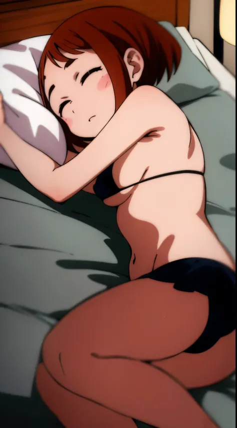 Uraraka Ochako、Black Micro Bikini、A room in a hotel、Sleeping in bed、Tempting、ssex、