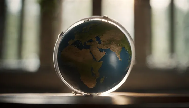 A detailed and realistic image showcasing the intricate details of a clear, transparent globe resting on the ground, with a soft, diffused lighting that adds depth and realism to the concept of a sustainable world.