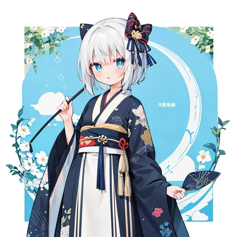 One Girl、cute little、a very cute、​masterpiece、Top image quality、top-quality、Kimono Dresses、Japanese style dress、Wide cuffs、amazing effects、bow ribbon、frilld、to stand、Magic cane、Japanese style magic、Japanese-style background、Very delicate illustration、fine ...