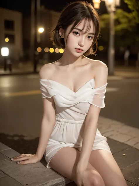 ((top quality, 8k, masterpiece: 1.3, raw photo)), Sharp Focus: 1.2, (1 aespa girl: 1.2), (Realistic, Photorealistic: 1.37), (face focus: 1.1), cute face, small breasts, flat chest, short messy hair, nude, (Off-the-shoulder chiffon dress: 1.2), Beautiful Wo...