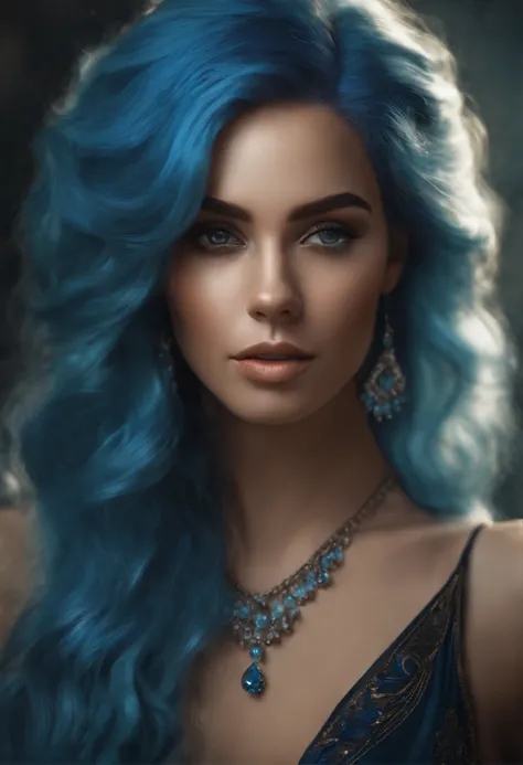 Arafed woman with blue hair and piercings poses for a photograph, gorgeous digital painting, detailed matte fantasy portrait, digital fantasy portrait, Stunning digital painting, realistic digital painting, beautiful digital painting, photorealistic digita...