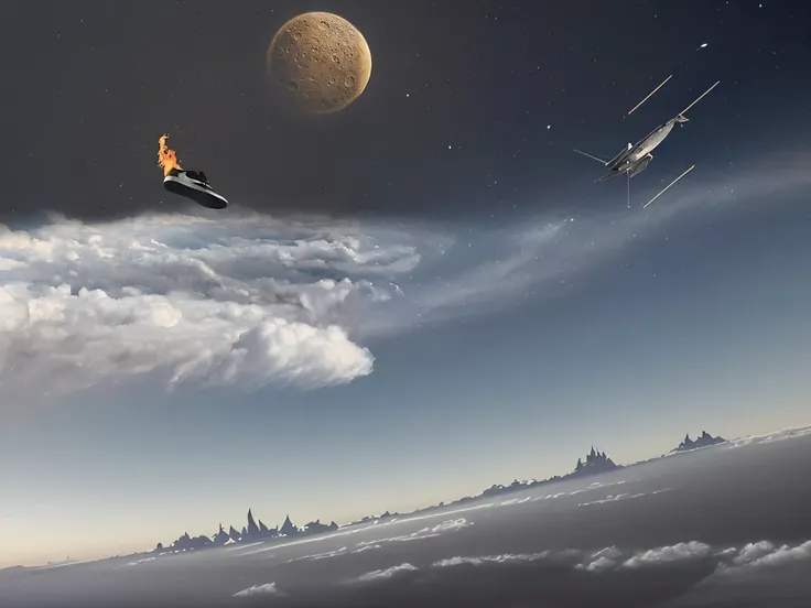 there are two planes flying in the sky with a planet in the background, sci-fi fantasy wallpaper, Sci-Fi Fantasia Desktop Wallpaper, with spaceships in the sky, atmosfera de star wars, spaceships in the sky, spaceships in the sky nublado, spaceships in the...