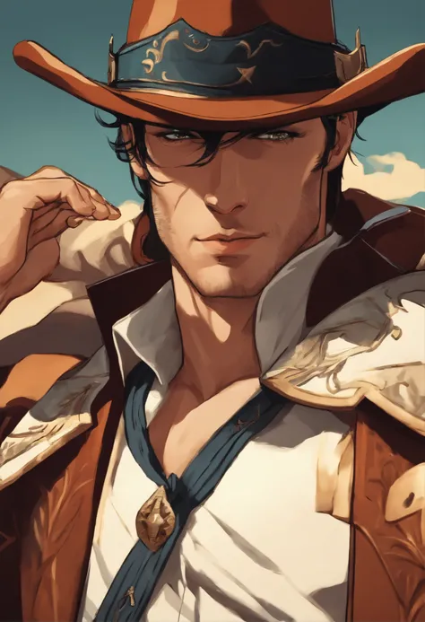 Man dressed as a cowboy anime style